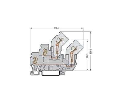 Ma�zeichnung WAGO 870 101 Doppelstock Basisklemme 1 Leiter 1 Pin
