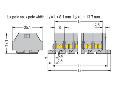 Dimensional drawing WAGO 260 202 Terminal strip 2 p 0 08   1 5mm 