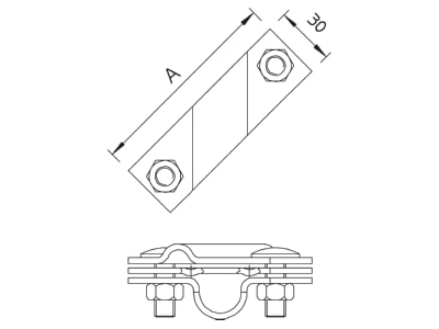 Dimensional drawing 1 OBO 2760 25 V4A Connection clamp for earth rods 25 mm
