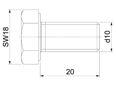 Dimensional drawing 1 OBO HHS M10x20 A4 Hexagon head bolt M10x20mm
