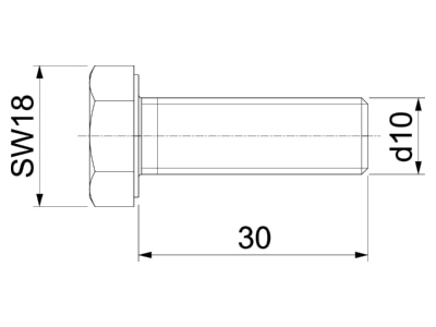 Dimensional drawing 1 OBO HHS M10x30 A4 Hexagon head bolt M10x30mm
