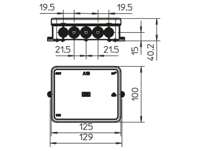 Dimensional drawing 2 OBO A 18 HF RO Surface mounted box 125x100mm