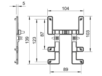 Dimensional drawing 2 OBO BE TS GR Mounting plate for cable support system