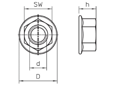 Dimensional drawing 1 OBO KM M10 A2 Hexagon nut M10
