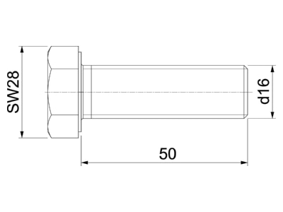 Dimensional drawing 1 OBO HHS M16x50 A2 Hexagon head bolt M16x50mm

