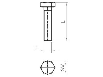 Dimensional drawing 2 OBO HHS M16x50 A2 Hexagon head bolt M16x50mm