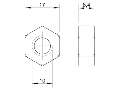 Dimensional drawing 1 OBO HN M10 A4 Hexagon nut M10
