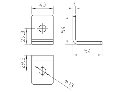 Ma�zeichnung 2 OBO GMS 2 VW 90 A2 Verbindungswinkel 54x54x40x4mm GMS 2 VW 90 V2A