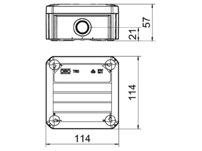 Dimensional drawing 3 OBO T 60 M20 Surface mounted box 114x114mm