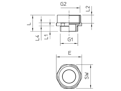 Dimensional drawing 2 OBO 165 ADA M20 25 Adapter ring M25   M20 brass