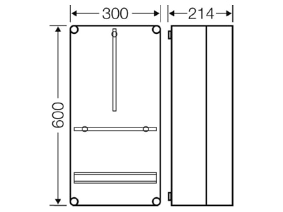Dimensional drawing Hensel Mi 2410 Empty meter cabinet IP65 600x300mm