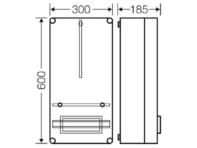 Dimensional drawing Hensel Mi 2420 Empty meter cabinet IP65 600x300mm