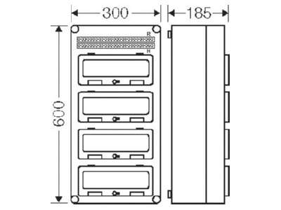 Mazeichnung Hensel Mi 1444 Automatengehaeuse 48TE m 4Klappdeckeln