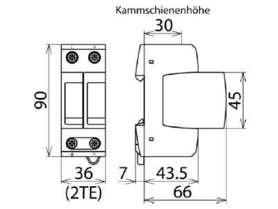 Dimensional drawing 1 Dehn DG M TT 2P 275 Surge protection for power supply
