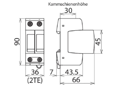 Dimensional drawing 3 Dehn DG M TT 2P 275 Surge protection for power supply