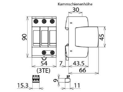 Dimensional drawing 3 Dehn DG M TNC 275 FM Surge protection for power supply