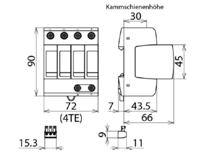 Dimensional drawing 2 Dehn DG M TNS 275 FM Surge arrester DEHNguard 
