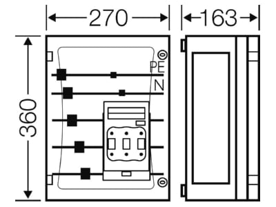Dimensional drawing Hensel FP 3226 NH fuse enclosure 250A 360x270mm