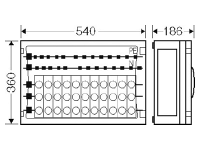 Dimensional drawing Hensel FP 3435 Screw fuse enclosure 250A 360x540mm