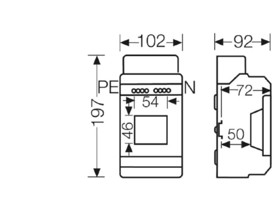 Dimensional drawing Hensel KV PC 9103 Surface mounted distribution board 197mm