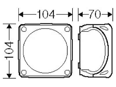 Dimensional drawing Hensel KF 0400 B Surface mounted box 104x104mm