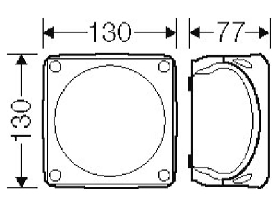 Dimensional drawing Hensel WP 0604 G Surface mounted box 130x130mm