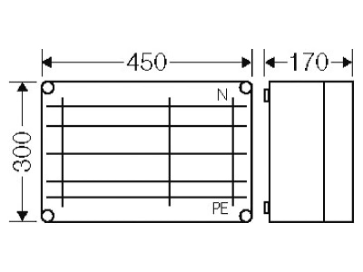 Dimensional drawing Hensel Mi 6358 Equipped busbar housing 400A 450x300mm