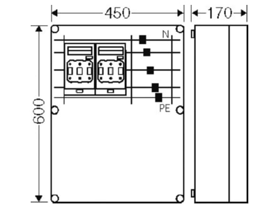 Dimensional drawing Hensel Mi 6622 Fused switch disconnector housing 125A