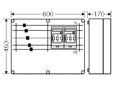 Dimensional drawing Hensel Mi 6628 Fused switch disconnector housing 125A