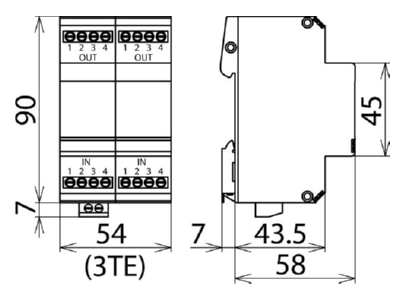 Dimensional drawing 3 Dehn BVT RS485 5 Surge protection for signal systems