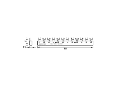 Dimensional drawing Doepke EV S G 3 12 120 Phase busbar 3 p 10mm  212mm