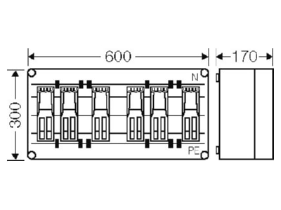 Dimensional drawing Hensel Mi 6495 Fused switch disconnector housing 125A