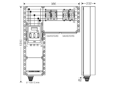 Mazeichnung Hensel Mi PV 7346 PV Wechselrichter Sammler 220kVA  3 phasig