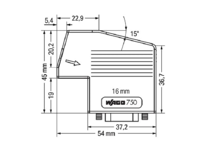 Dimensional drawing WAGO 750 961 Sub D plug 9 p
