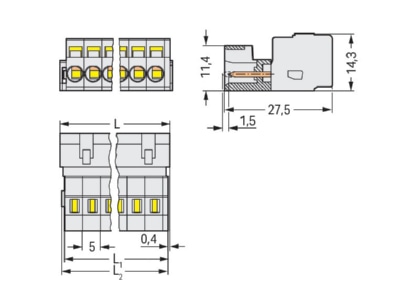 Dimensional drawing 1 WAGO 721 605 000 042 Cable connector
