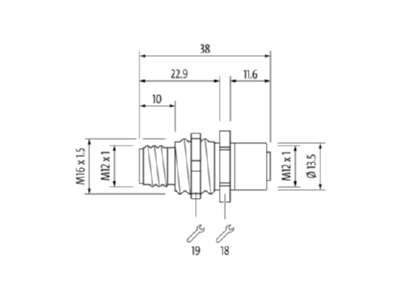 Dimensional drawing Murrelektronik 7000 44111 0000000 Circular connector  mounting  without