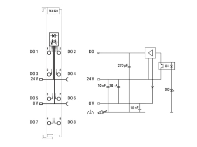 Circuit diagram WAGO 753 530 Fieldbus digital module 0 In   8 Out