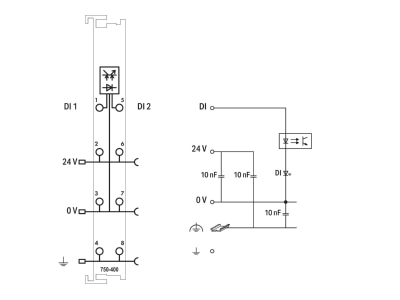 Schaltbild WAGO 750 400 Digitale Eingangsklemme 2 Kanal DC24V 3 0ms