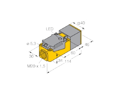 Dimensional drawing 1 Turck Bi15 CP40 Y1X Inductive proximity sensor 15mm DC8 2V
