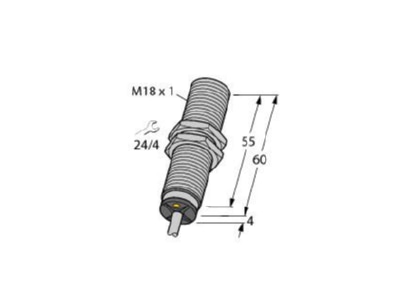 Ma�zeichnung 1 Turck Bi5 M18 LIU Sensor ind  M18x1 Kabel 15 30VDC b M 2 4mm