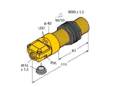 Dimensional drawing 1 Turck BC10 P30SR VP4X2 Capacitive proximity sensor 15mm
