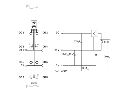 Circuit diagram WAGO 750 530 Fieldbus digital module 0 In   8 Out