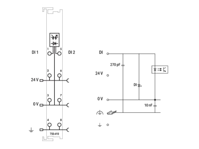 Schaltbild WAGO 750 410 Digital Eingangsklemme 2 Kanal DC24V 3 0ms