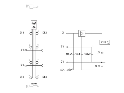 Schaltbild WAGO 750 414 Digitale Eingangsklemme 4 Kanal DC5V 2 Leit 