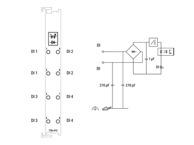 Schaltbild WAGO 750 415 Digitale Eingangsklemme 4 Kanal AC DC24V 2Le
