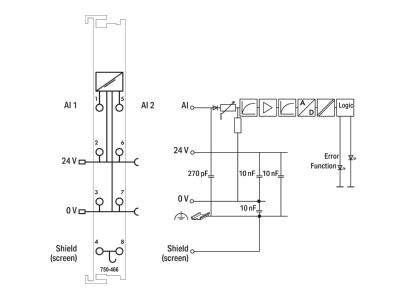 Circuit diagram WAGO 750 466 Fieldbus analogue module 2 In   0 Out