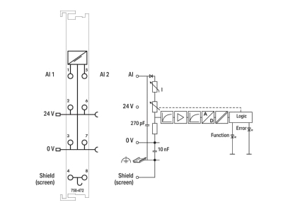 Circuit diagram WAGO 750 472 Fieldbus analogue module 2 In   0 Out