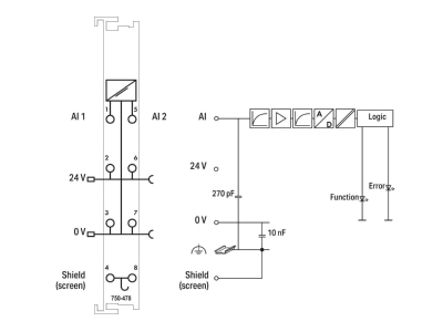 Schaltbild WAGO 750 478 Analog Eingangsklemme 2 Kanal 0 10V Singl 