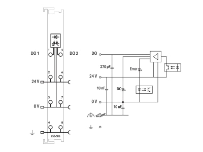 Circuit diagram WAGO 750 506 Fieldbus digital module 0 In   2 Out