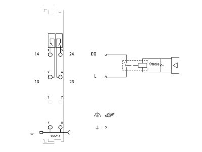 Circuit diagram WAGO 750 513 Fieldbus digital module 0 In   2 Out